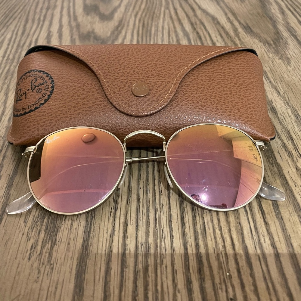 Rayban Round Flash Sunglasses (Gold, Bronze)
